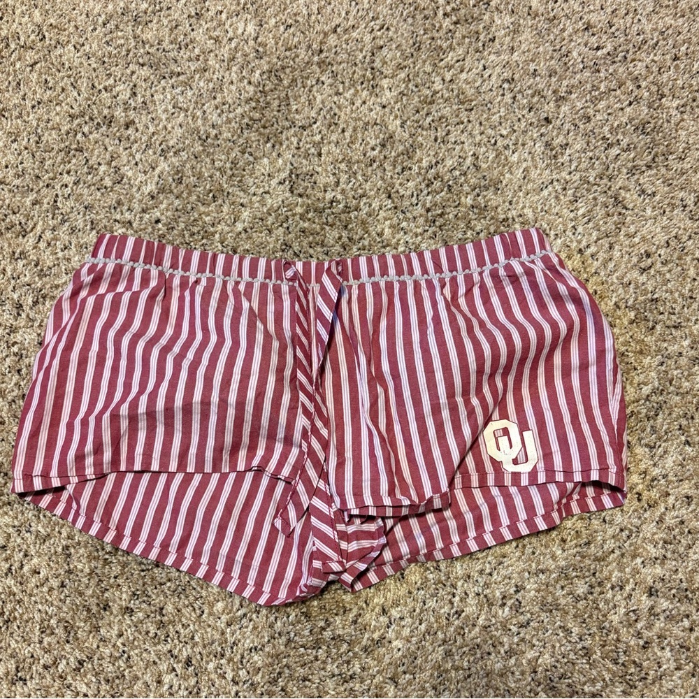 Oklahoma University OU Striped Pajama Shorts in Maroon and Pink